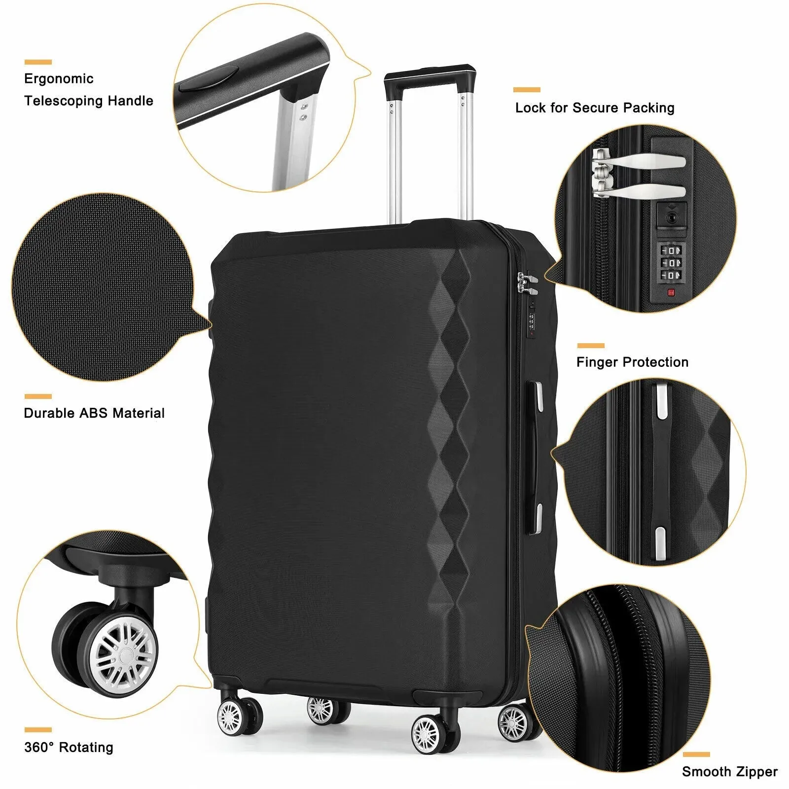 Hawkeye 3-Piece Hard Side Luggage Set, 3 Rolling Cases, 20/24/28 inches
