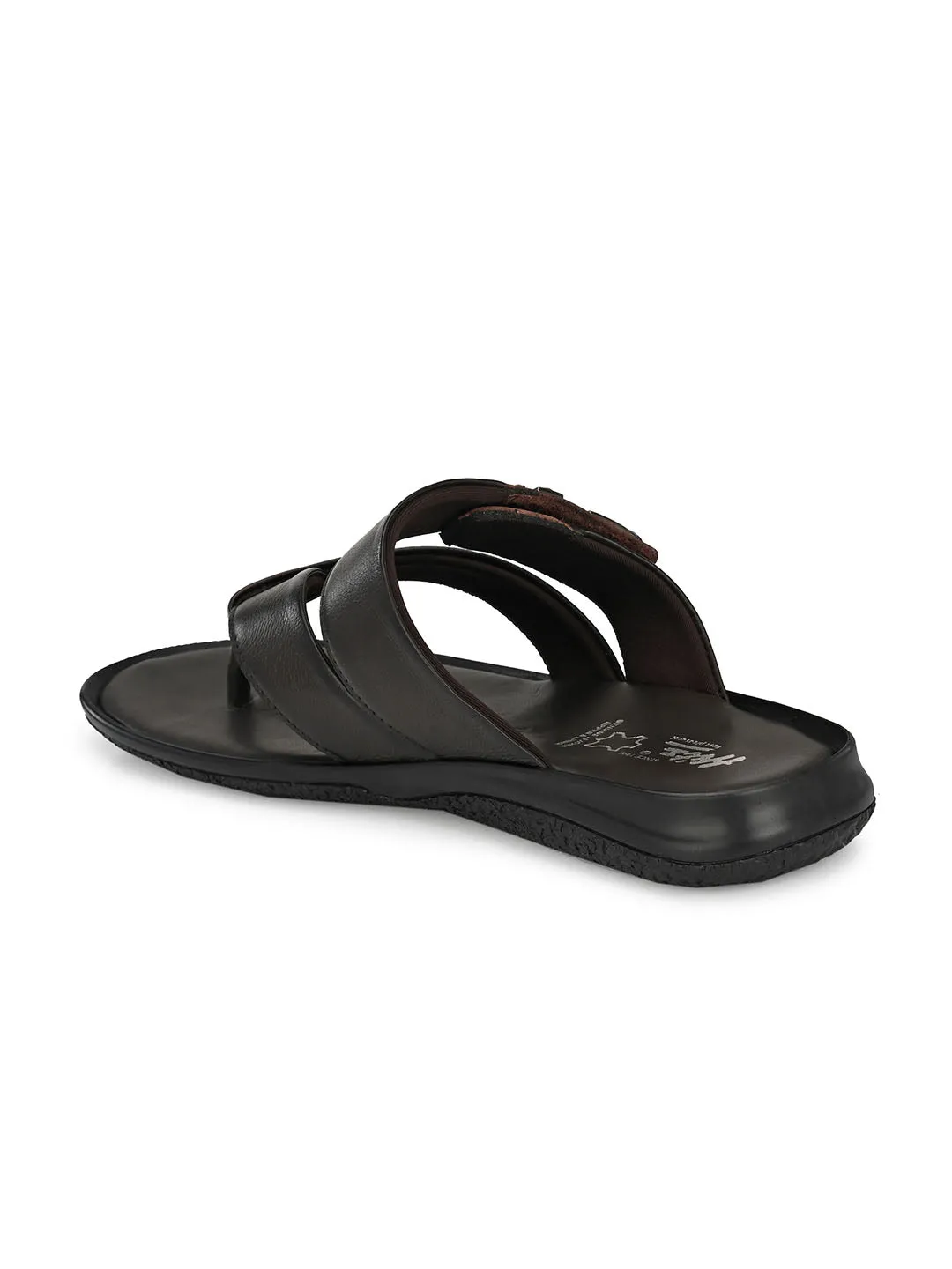 Hitz Men's Brown Leather Open Toe Slippers
