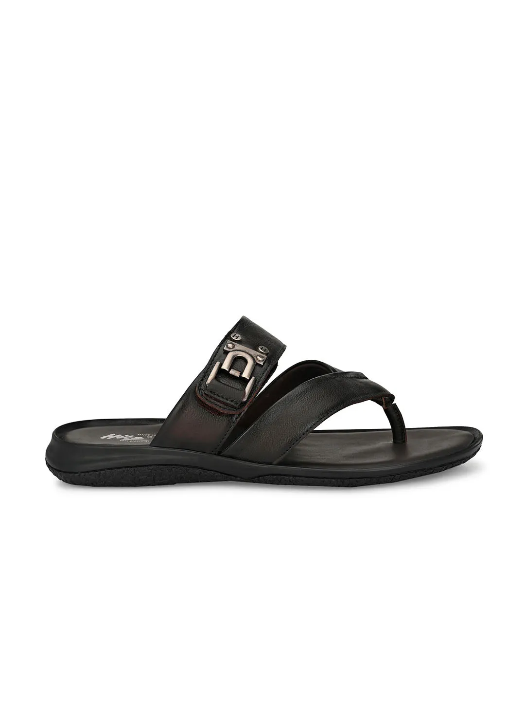 Hitz Men's Brown Leather Open Toe Slippers