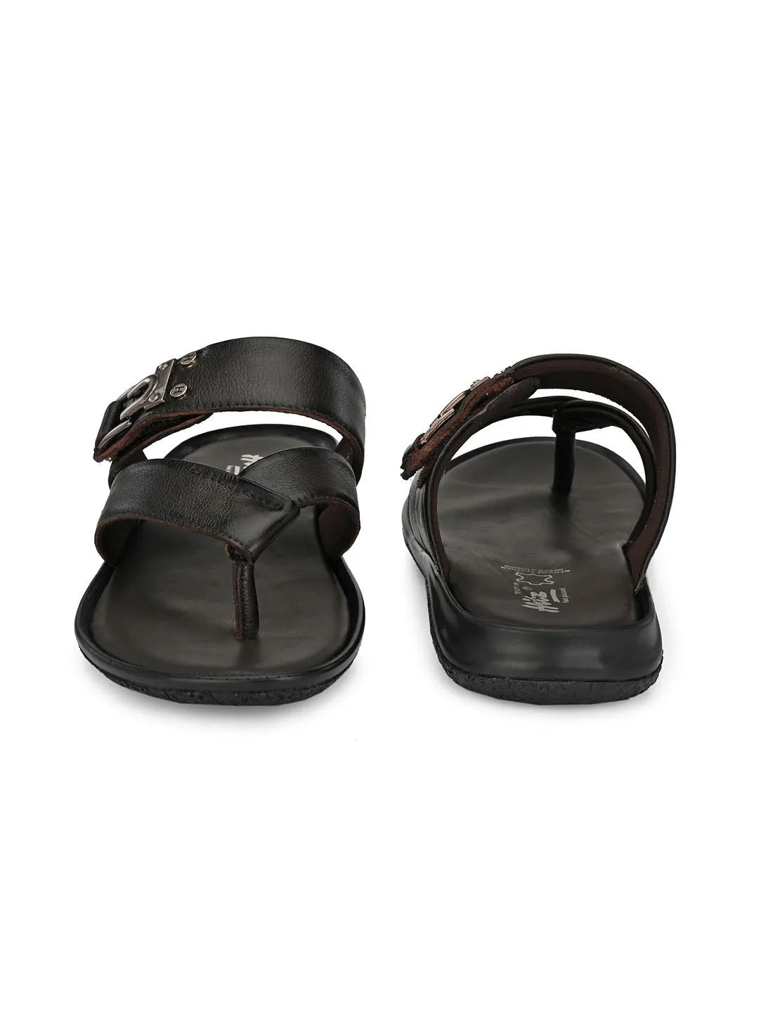 Hitz Men's Brown Leather Open Toe Slippers