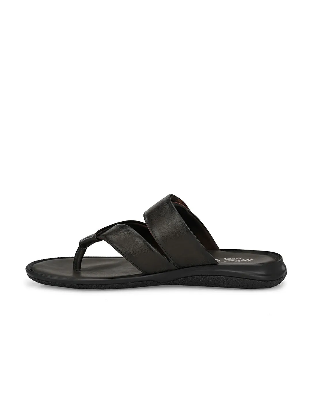 Hitz Men's Brown Leather Open Toe Slippers