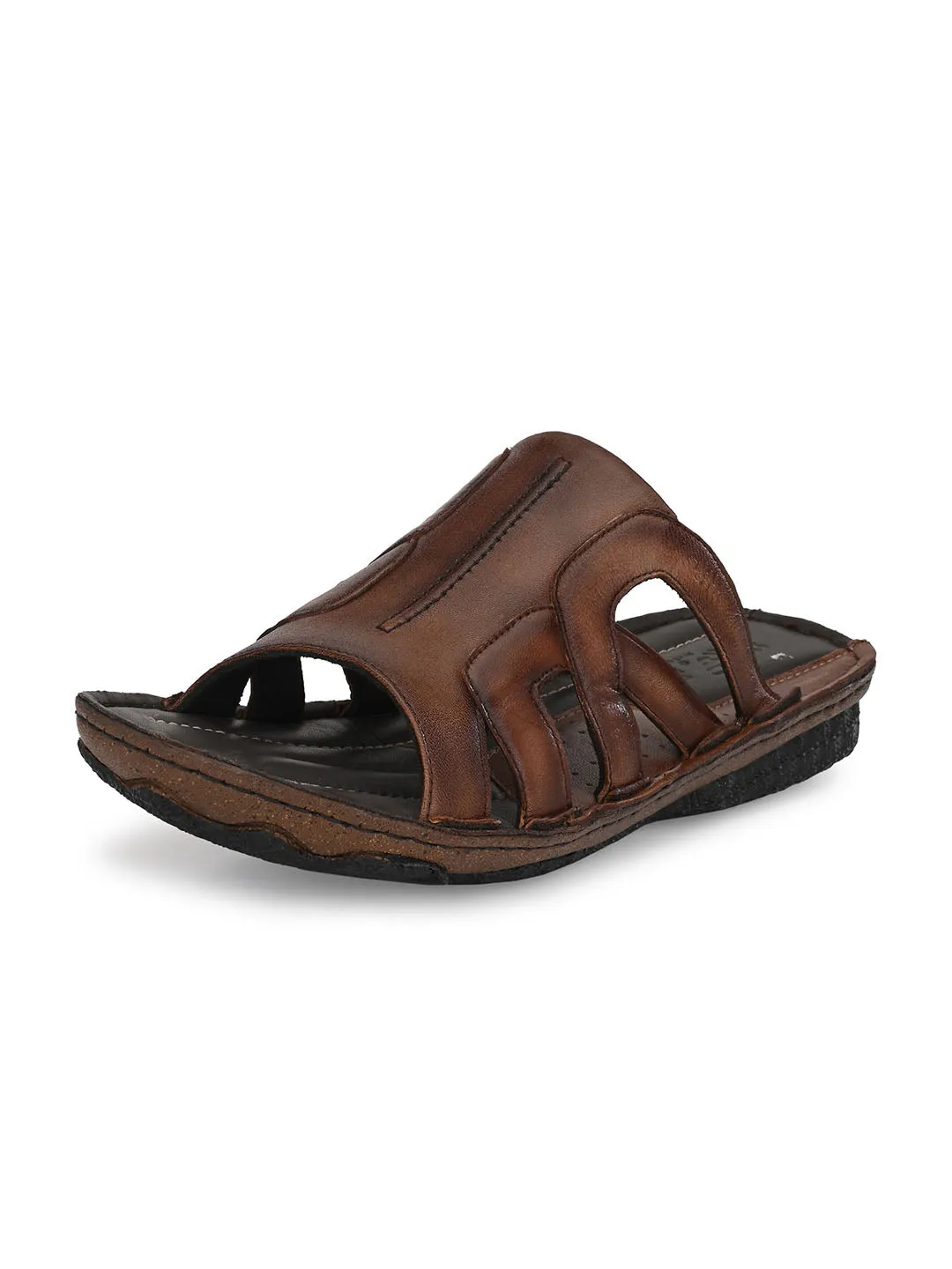 HITZ7358 Men's Brown Leather Casual Open Slipper