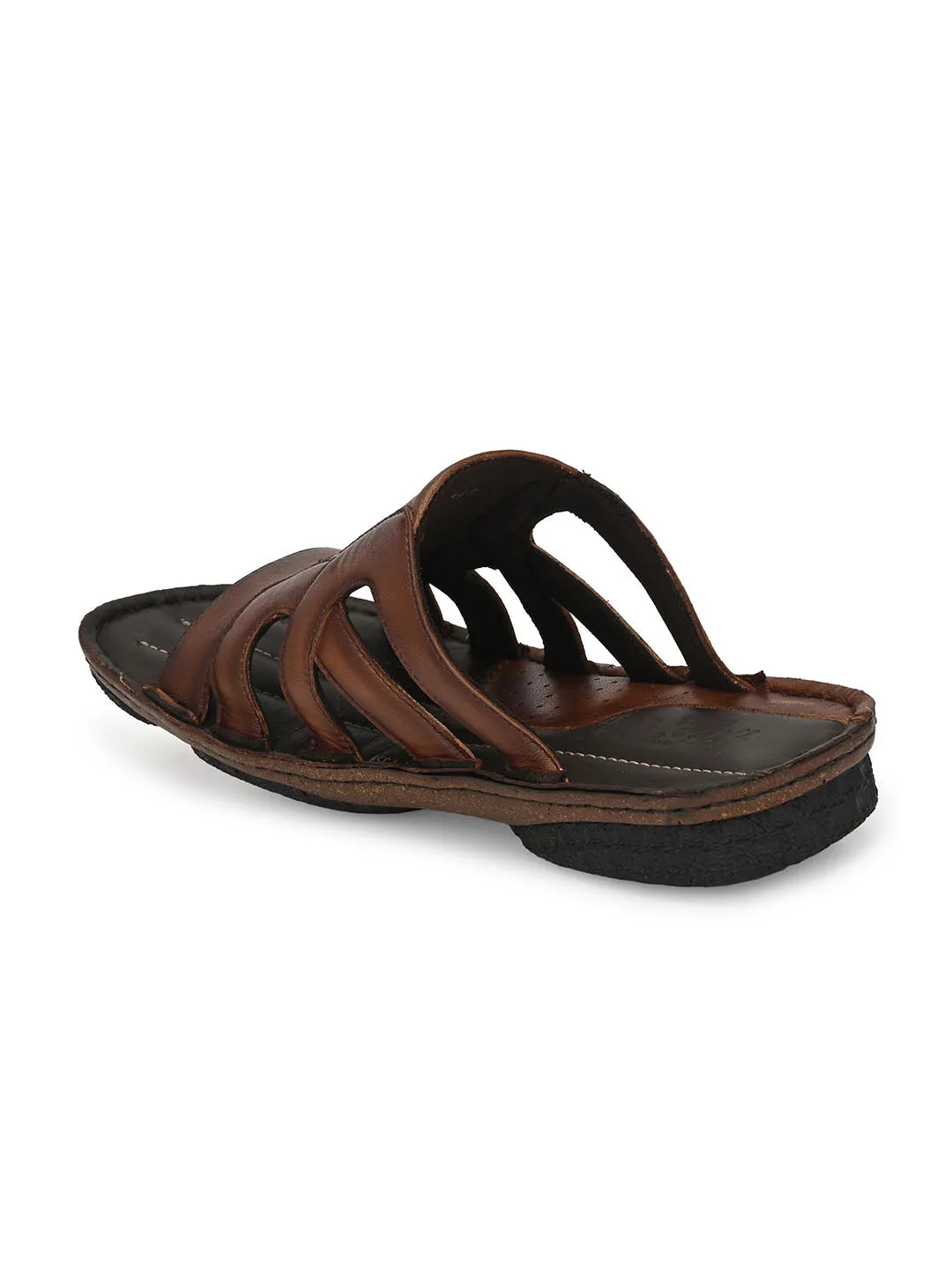 HITZ7358 Men's Brown Leather Casual Open Slipper