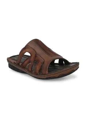 HITZ7358 Men's Brown Leather Casual Open Slipper