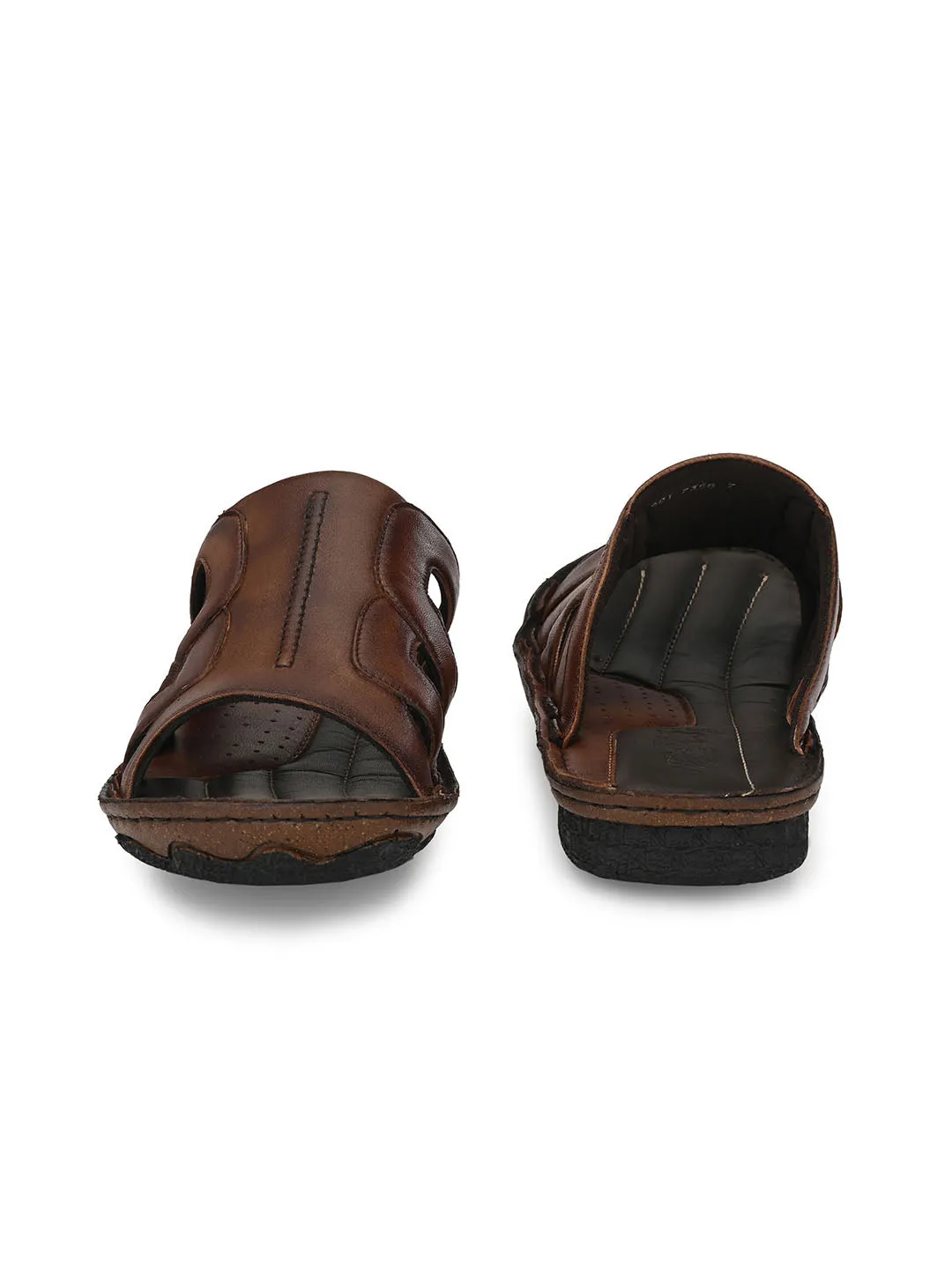 HITZ7358 Men's Brown Leather Casual Open Slipper