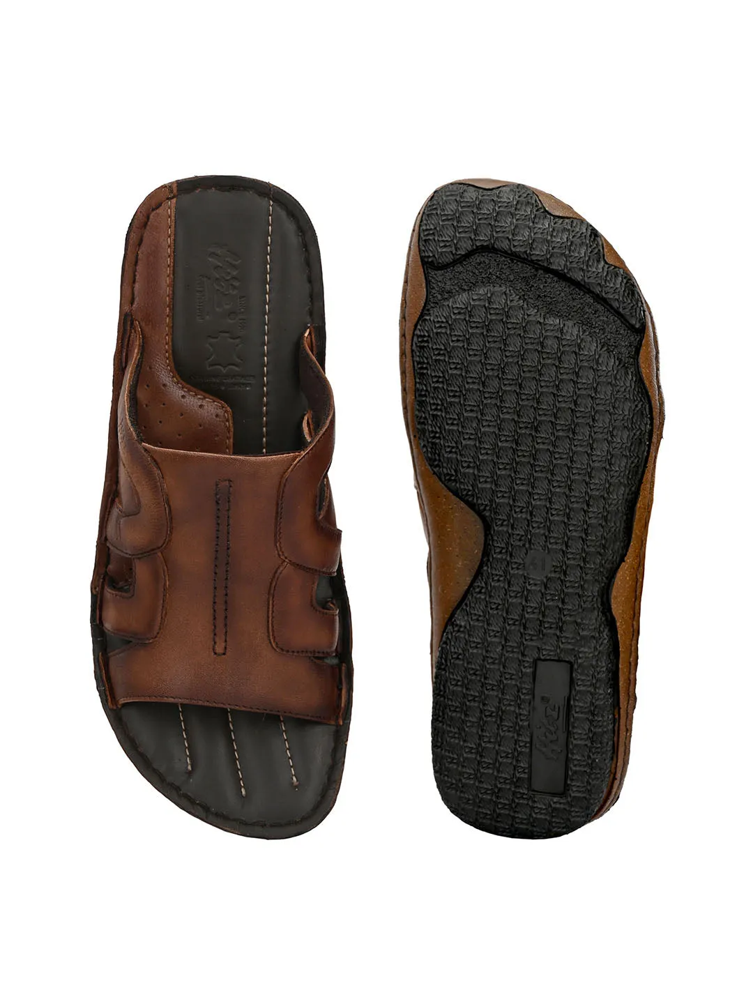 HITZ7358 Men's Brown Leather Casual Open Slipper
