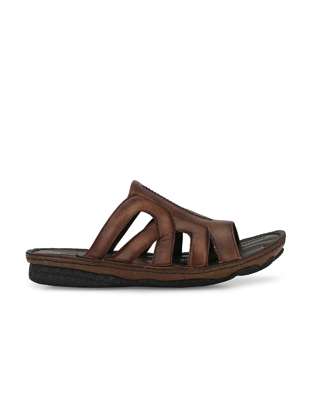 HITZ7358 Men's Brown Leather Casual Open Slipper