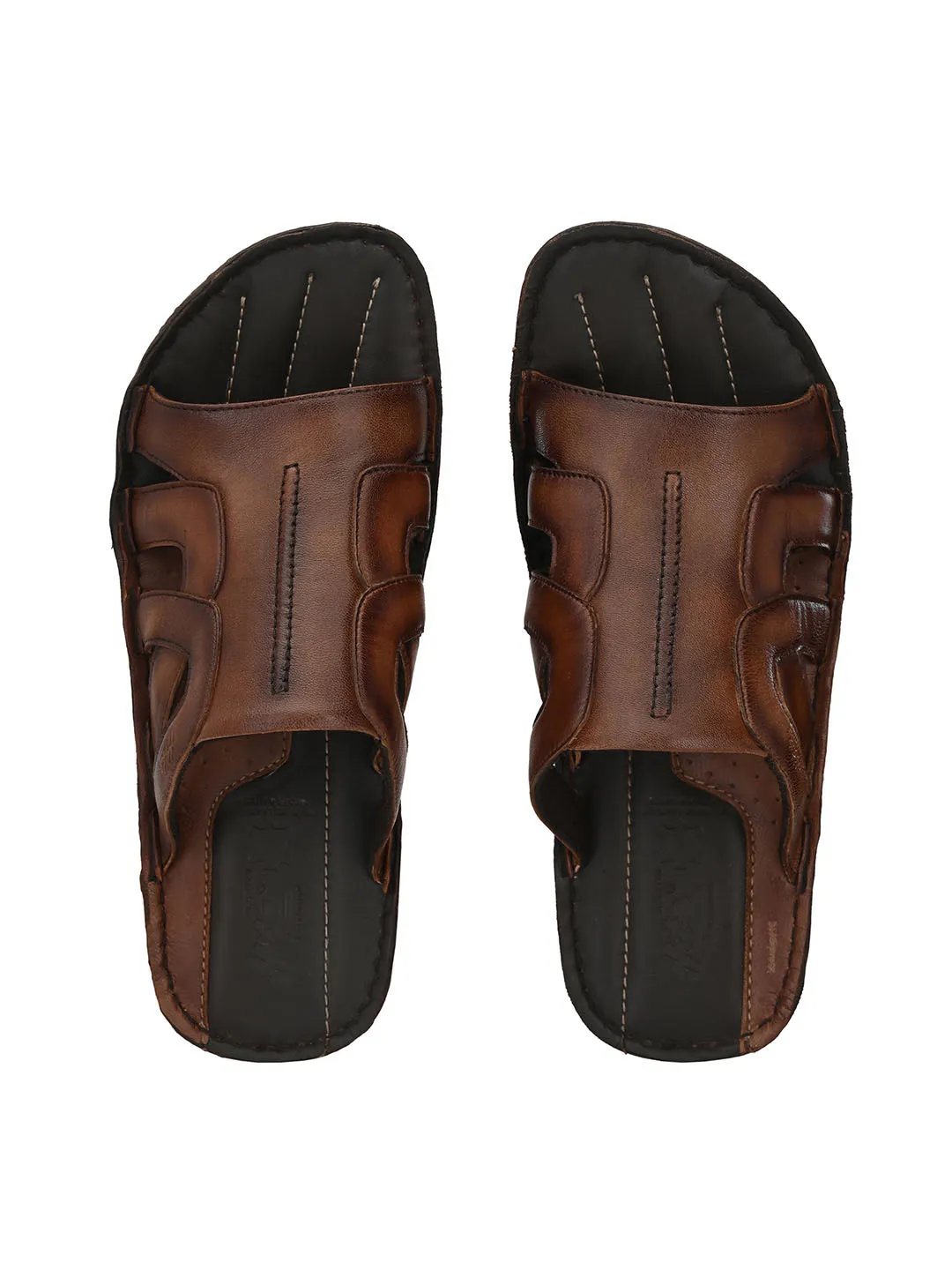 HITZ7358 Men's Brown Leather Casual Open Slipper