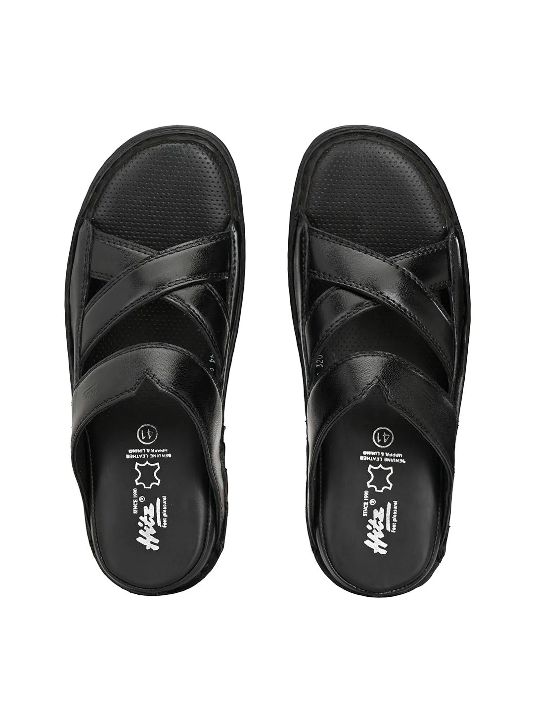 HITZ9252 Men's Black Leather Daily Wear Open Slipper