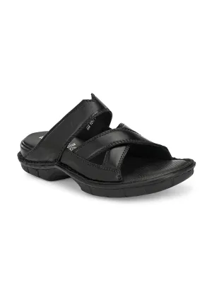 HITZ9252 Men's Black Leather Daily Wear Open Slipper