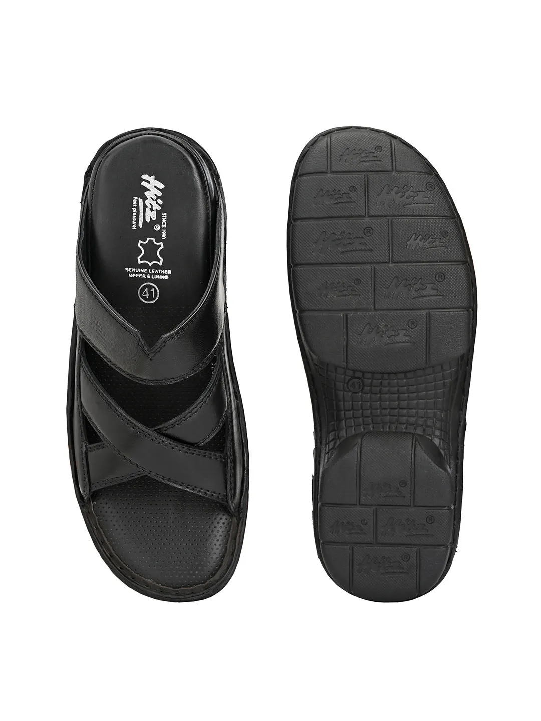 HITZ9252 Men's Black Leather Daily Wear Open Slipper