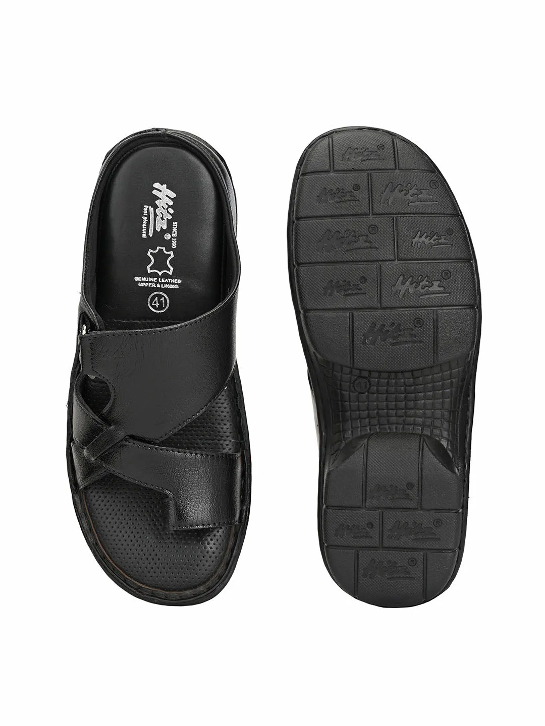 HITZ9606 Men's Black Leather Casual Open Slipper