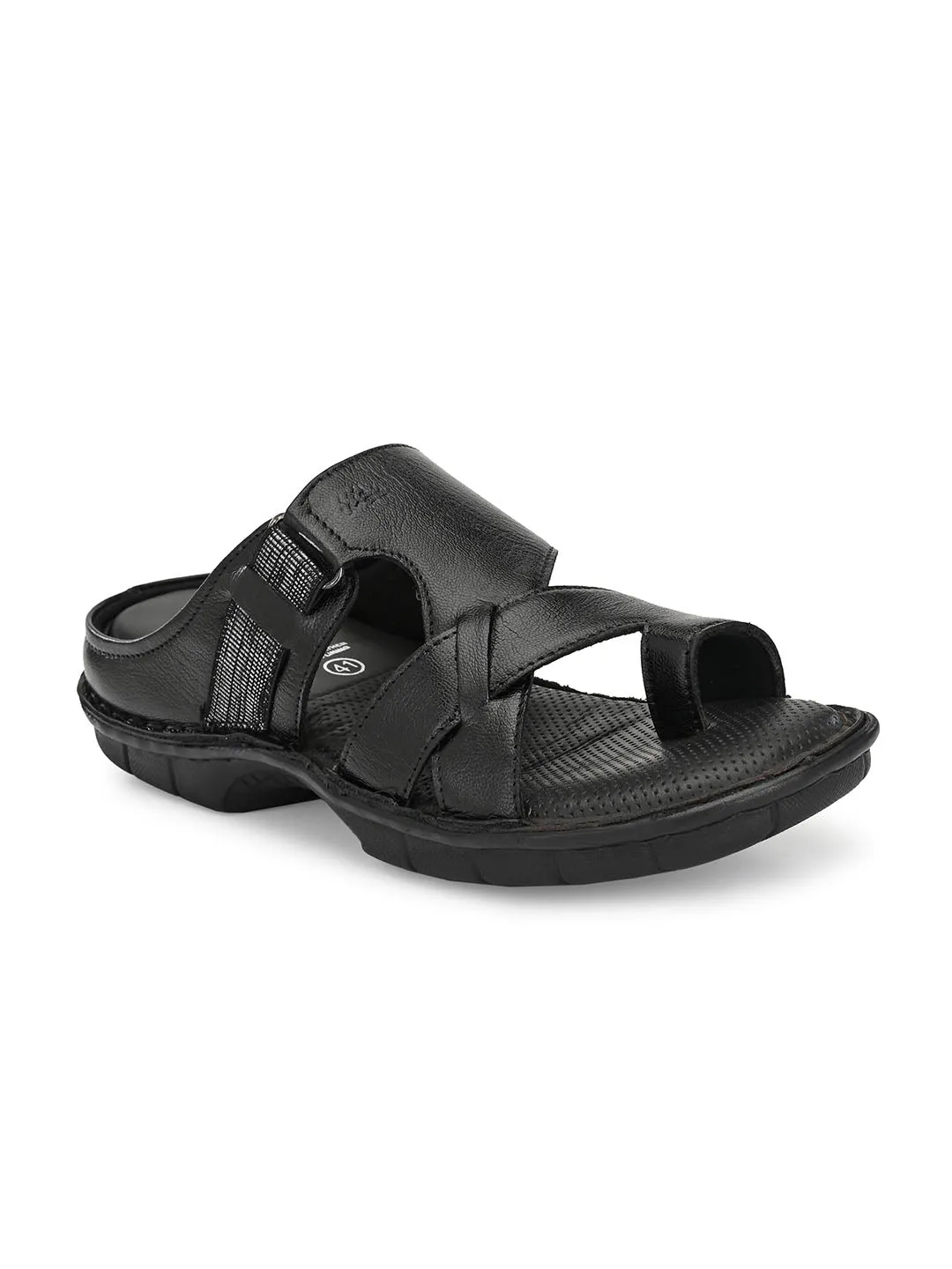 HITZ9606 Men's Black Leather Casual Open Slipper