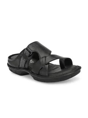 HITZ9606 Men's Black Leather Casual Open Slipper