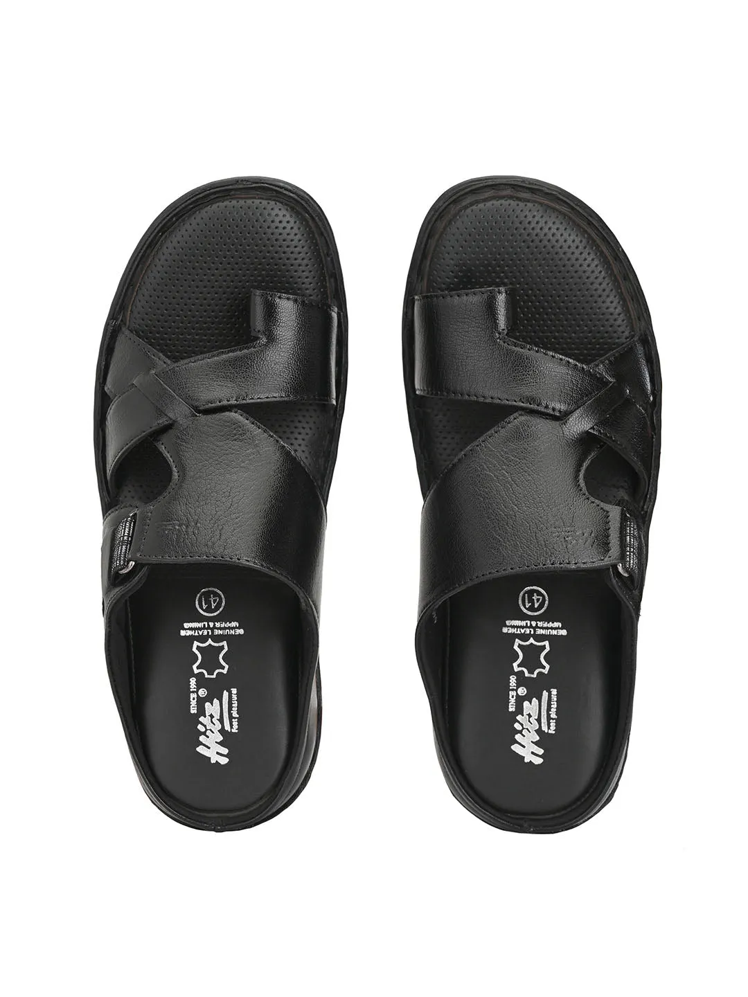 HITZ9606 Men's Black Leather Casual Open Slipper