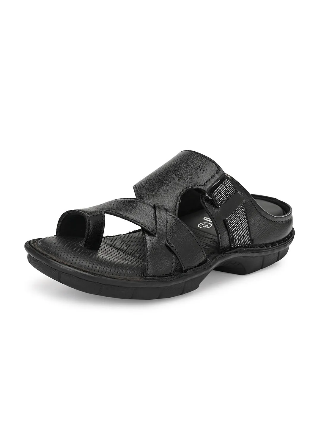 HITZ9606 Men's Black Leather Casual Open Slipper