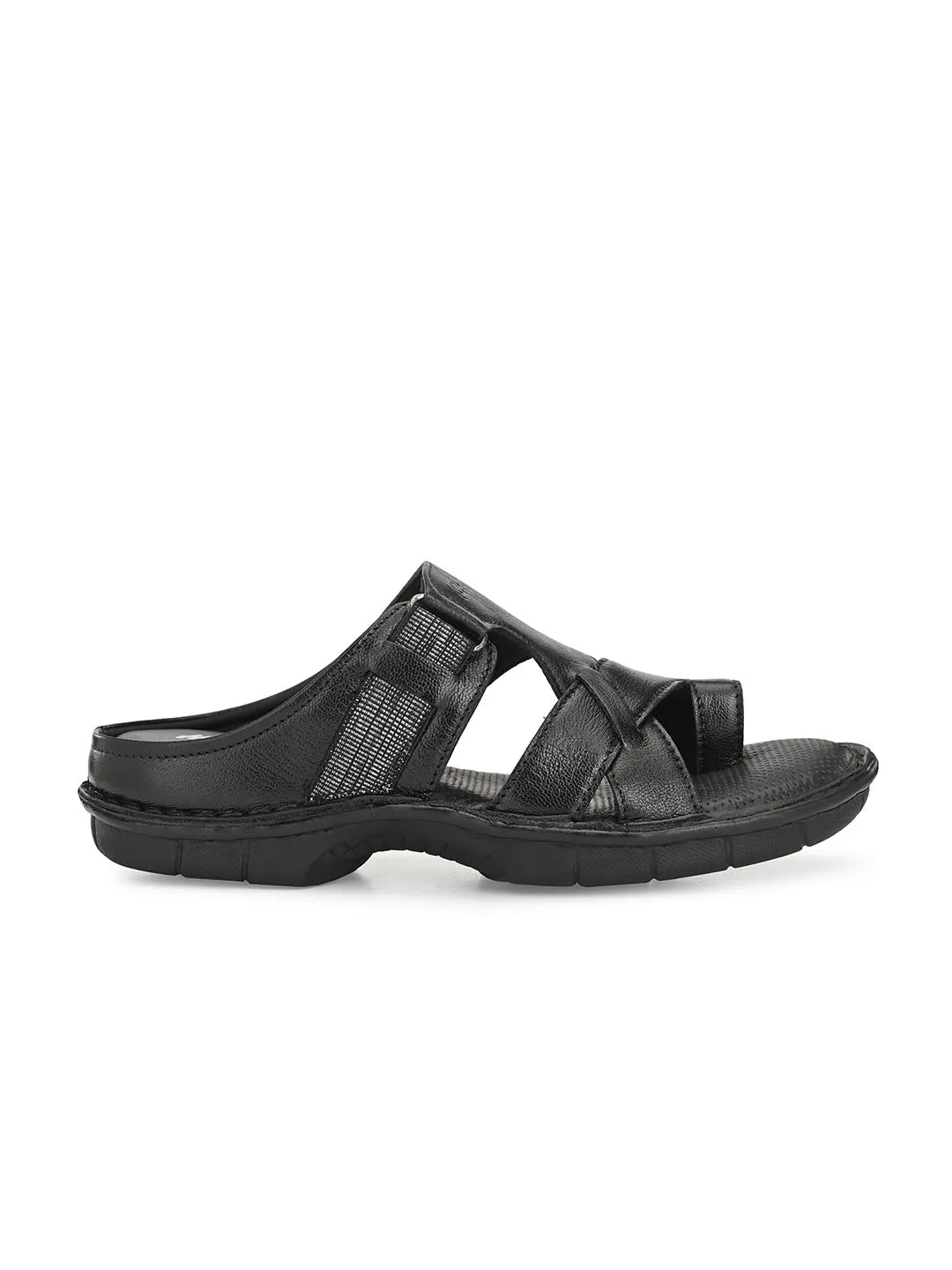 HITZ9606 Men's Black Leather Casual Open Slipper