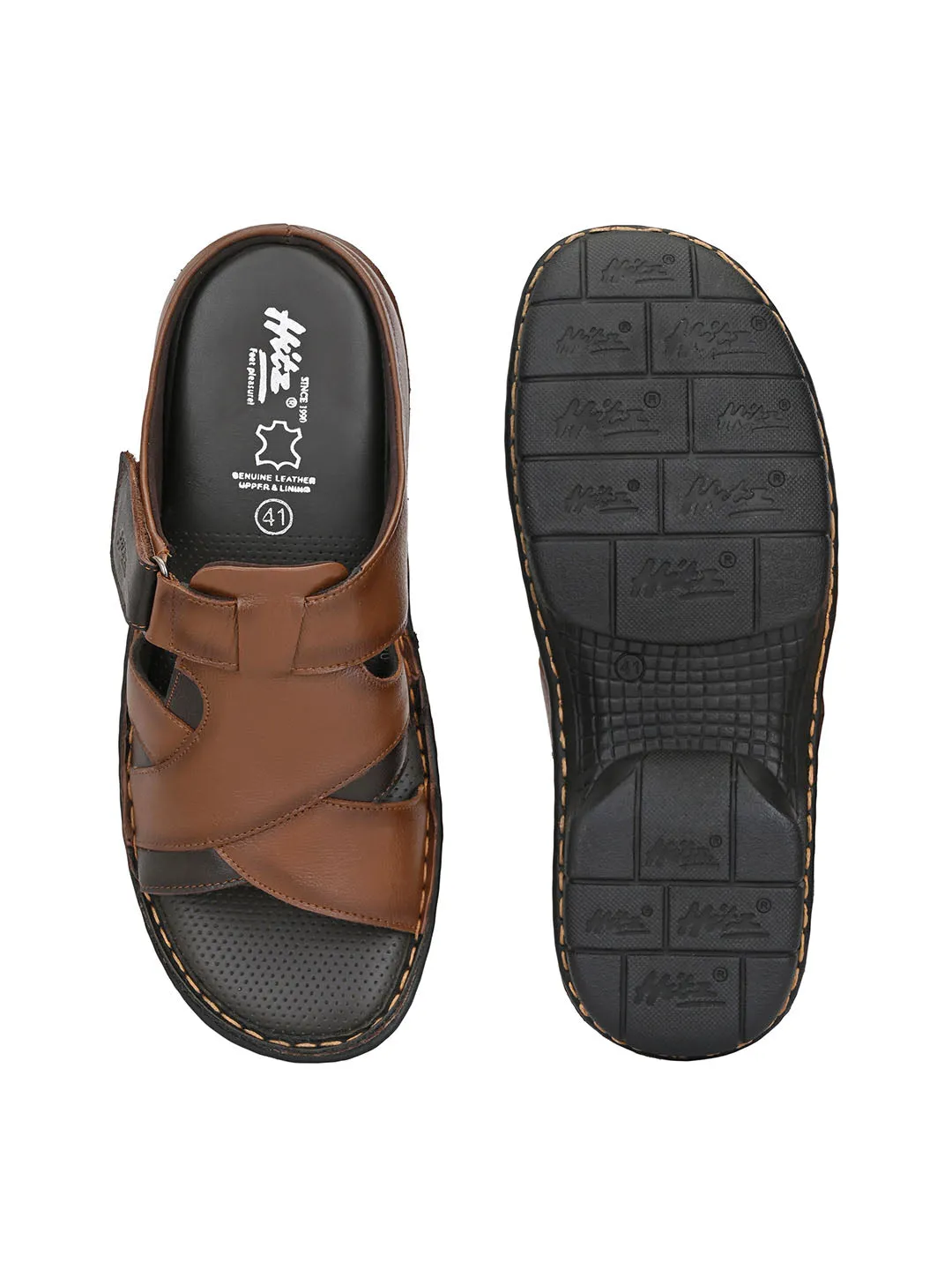 HITZ9609 Men's Tan Leather Casual Open Slipper