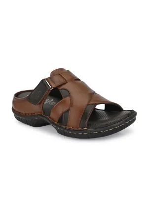 HITZ9609 Men's Tan Leather Casual Open Slipper