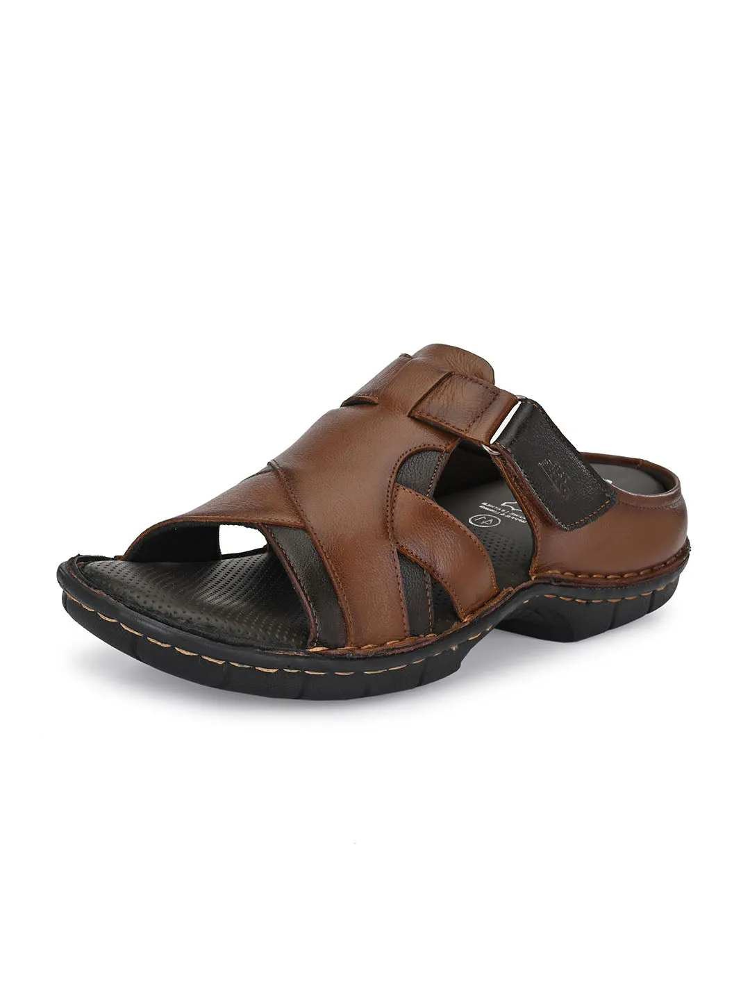 HITZ9609 Men's Tan Leather Casual Open Slipper