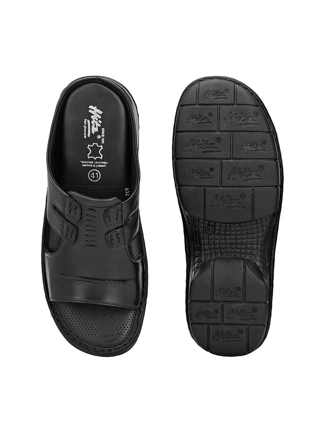 HITZ9612 Men's Black Leather Casual Open Slipper