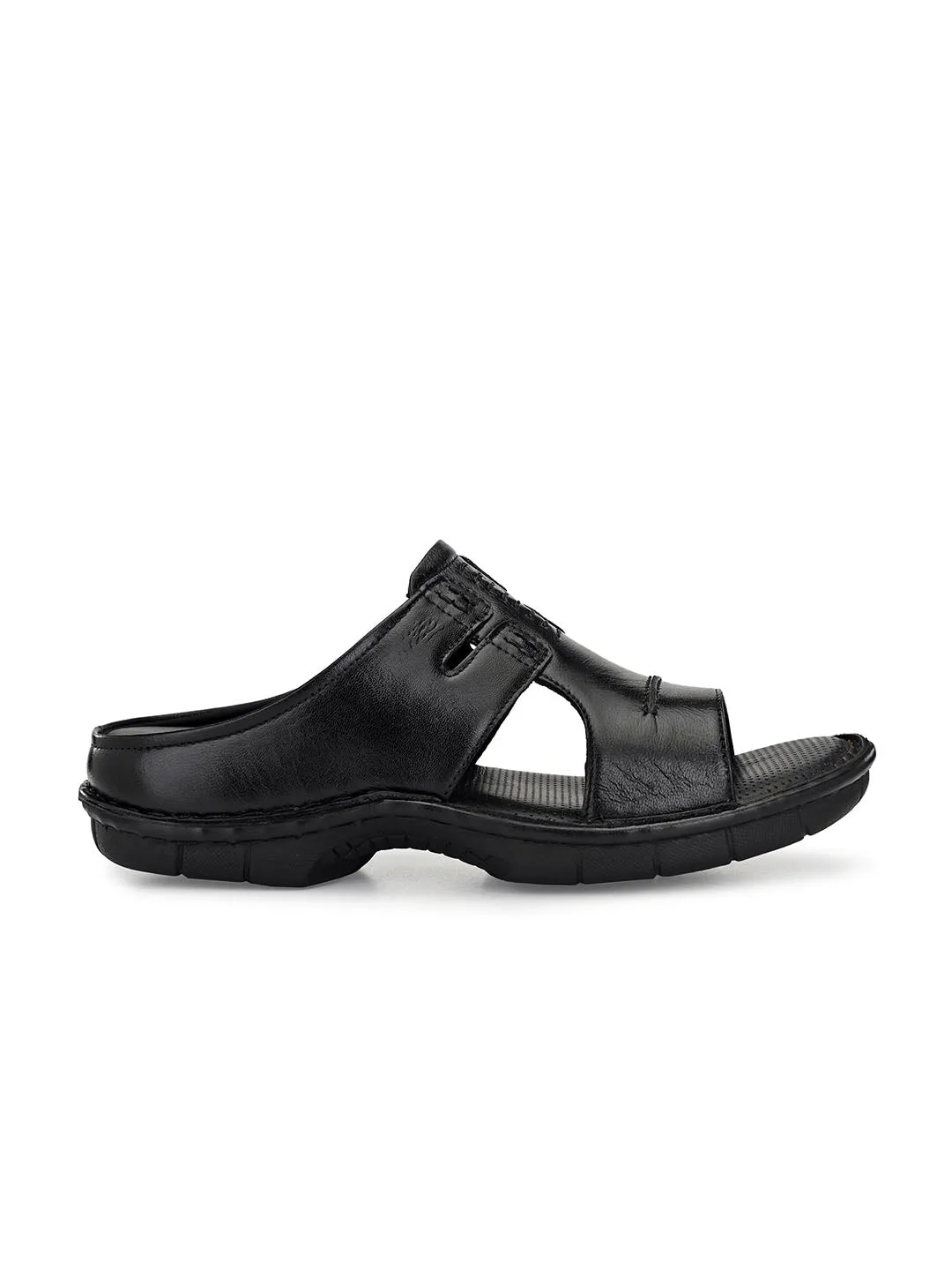 HITZ9612 Men's Black Leather Casual Open Slipper