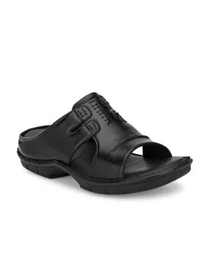 HITZ9612 Men's Black Leather Casual Open Slipper