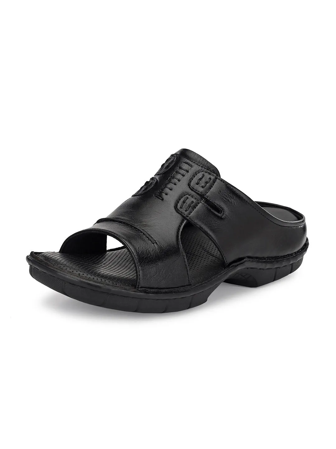 HITZ9612 Men's Black Leather Casual Open Slipper
