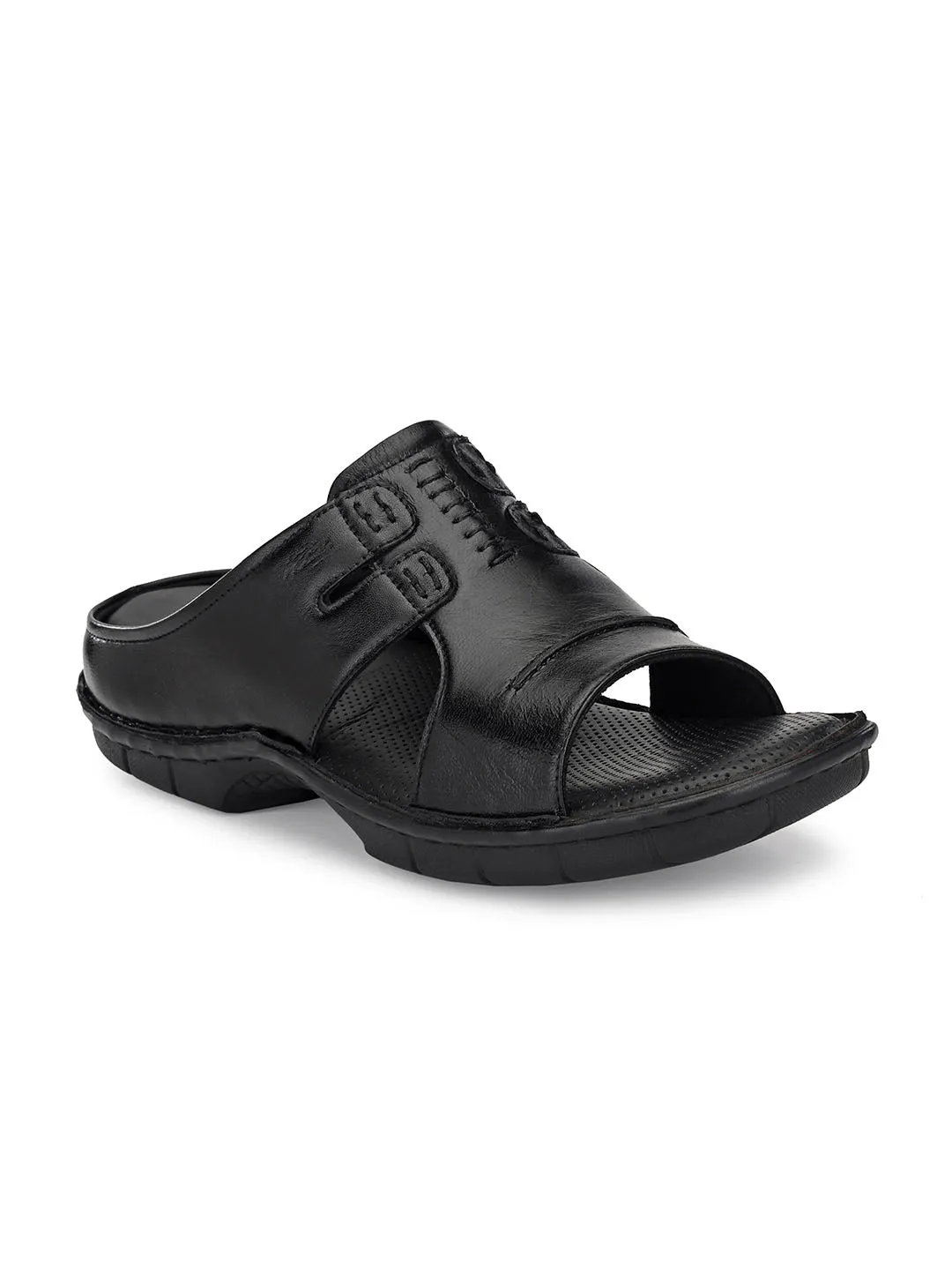 HITZ9612 Men's Black Leather Casual Open Slipper