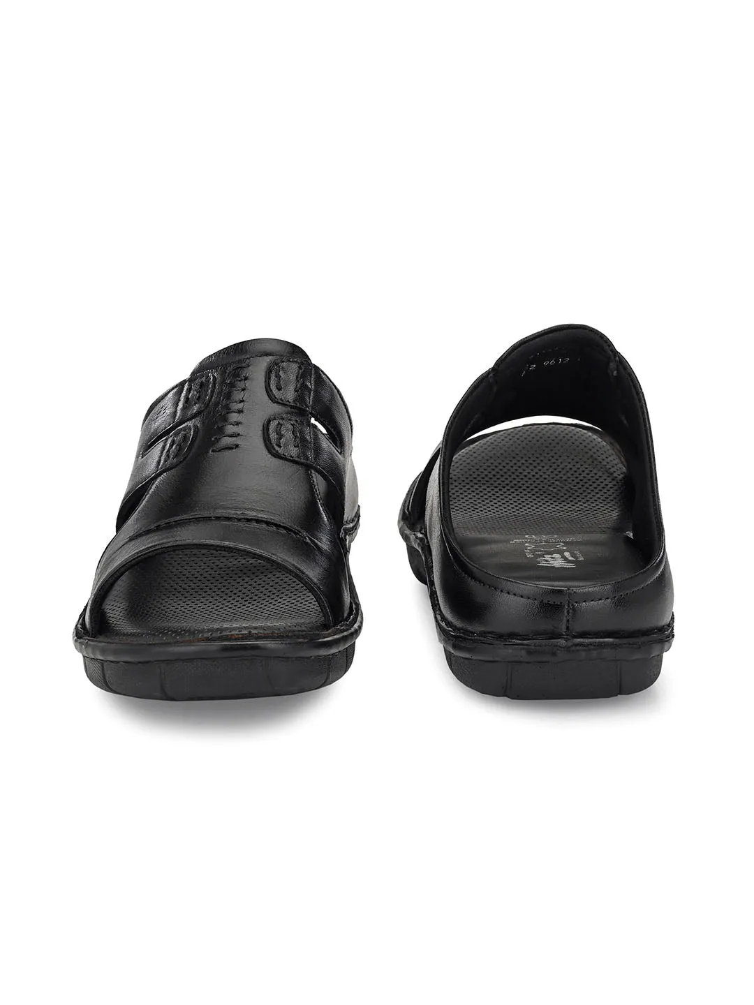 HITZ9612 Men's Black Leather Casual Open Slipper