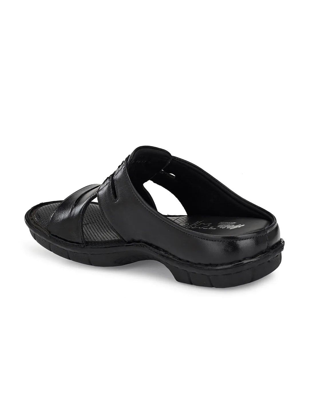 HITZ9612 Men's Black Leather Casual Open Slipper