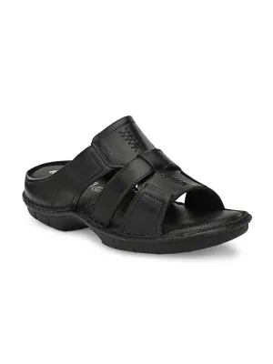 HITZ9615 Men's Black Leather Casual Open Slipper