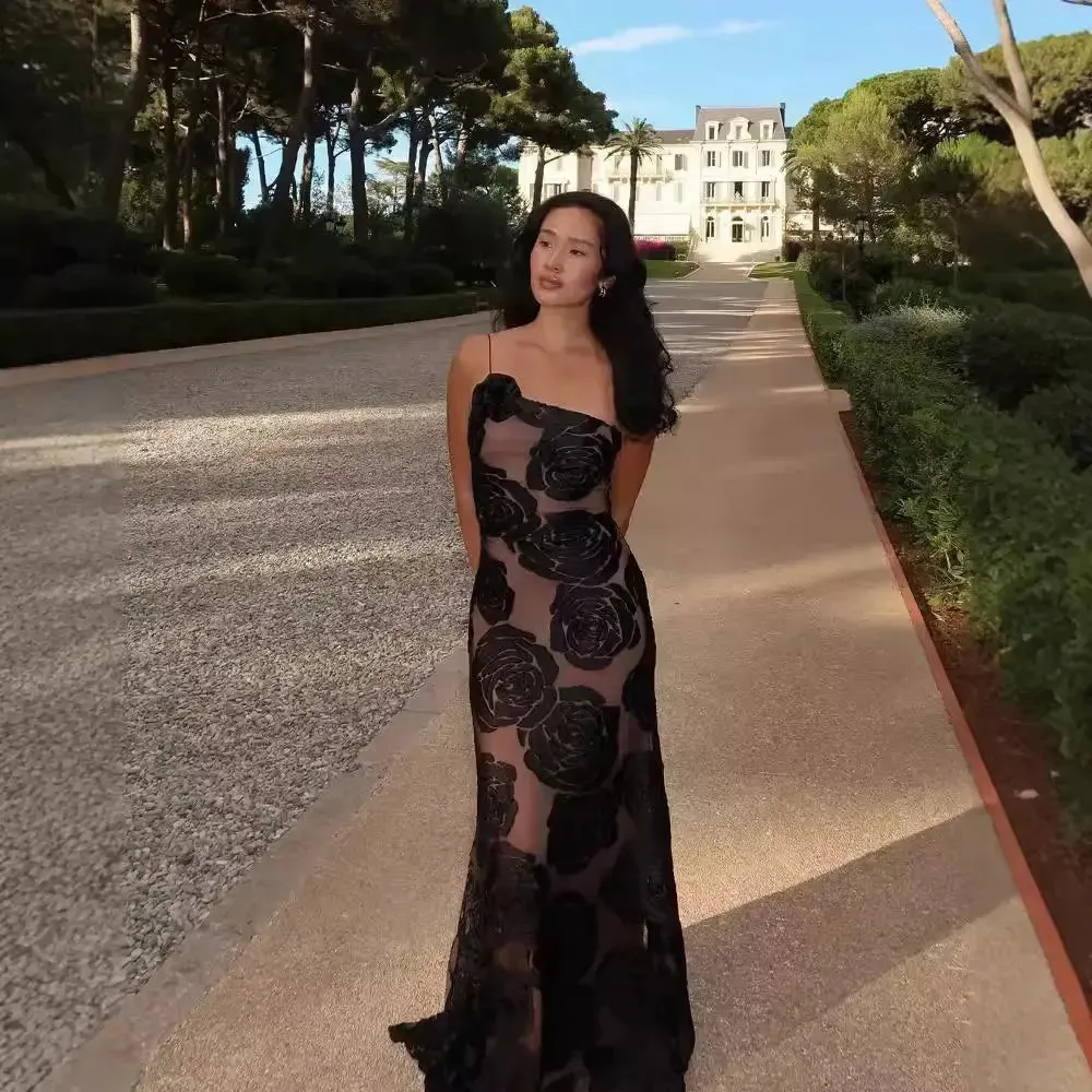 Holidays Club Party Dress Women Sexy Sheer Slim Party Dresses Elegant Floral Appliques Maxi Dress