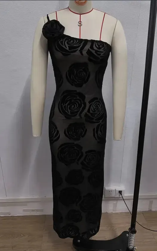 Holidays Club Party Dress Women Sexy Sheer Slim Party Dresses Elegant Floral Appliques Maxi Dress