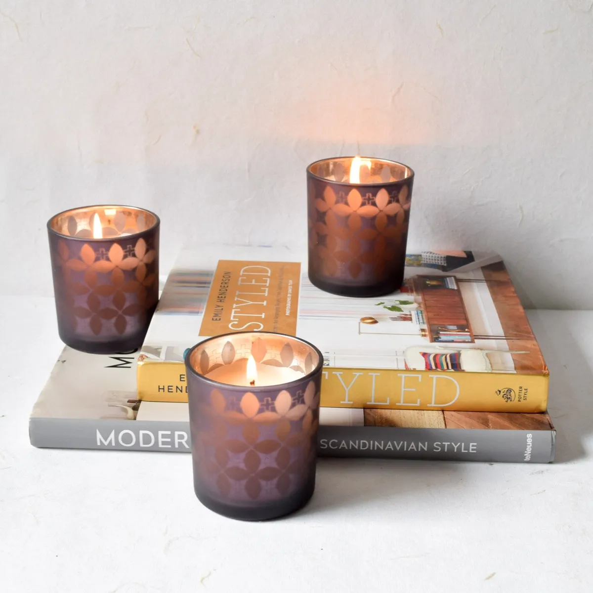 Home Artisan Dark Grey Floral-Pattern Candles - Set of 3