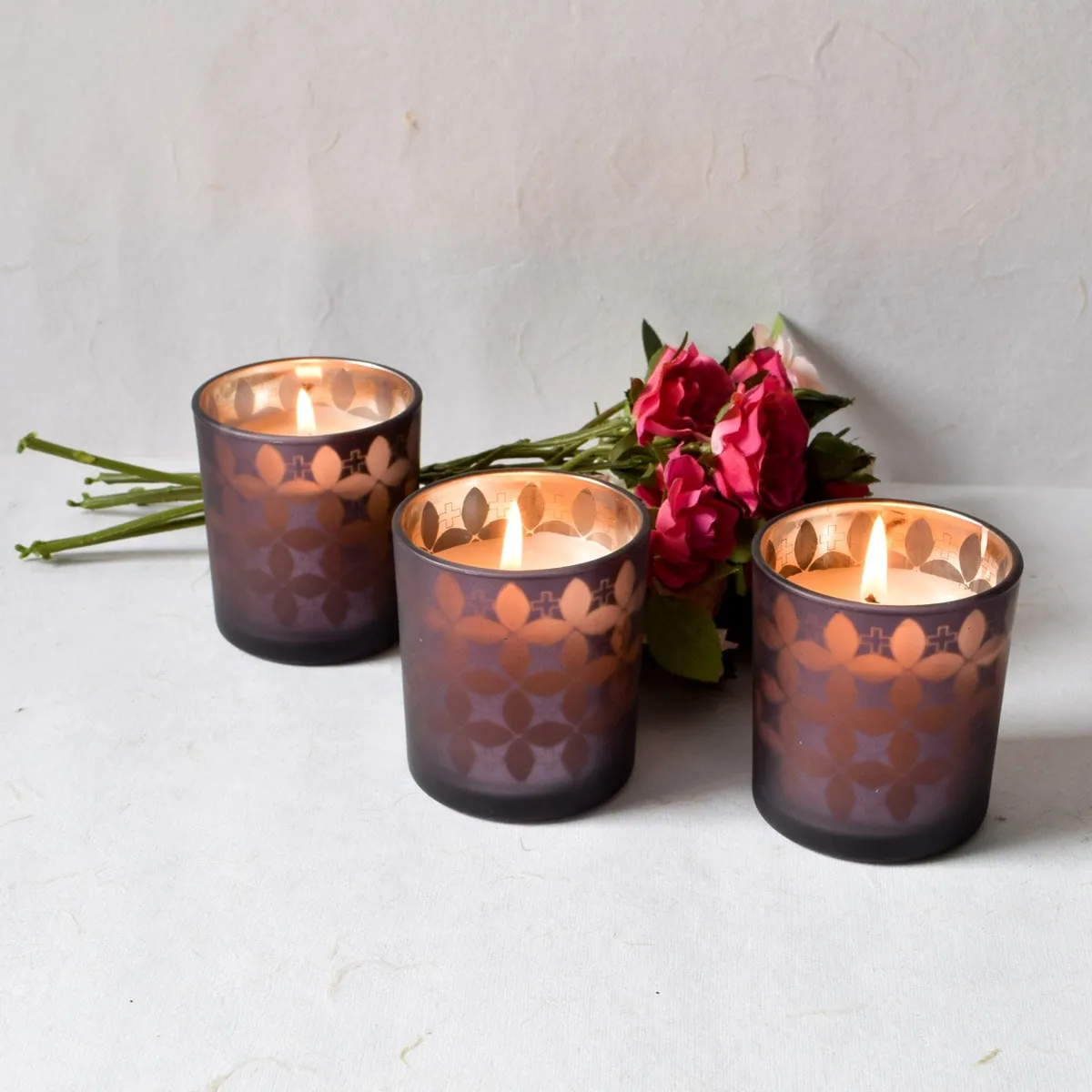 Home Artisan Dark Grey Floral-Pattern Candles - Set of 3