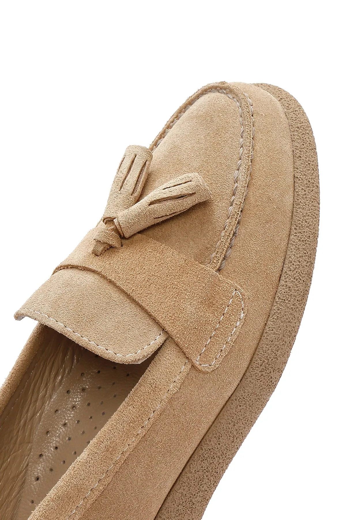 Kadın Bej Süet Deri Comfort Loafer