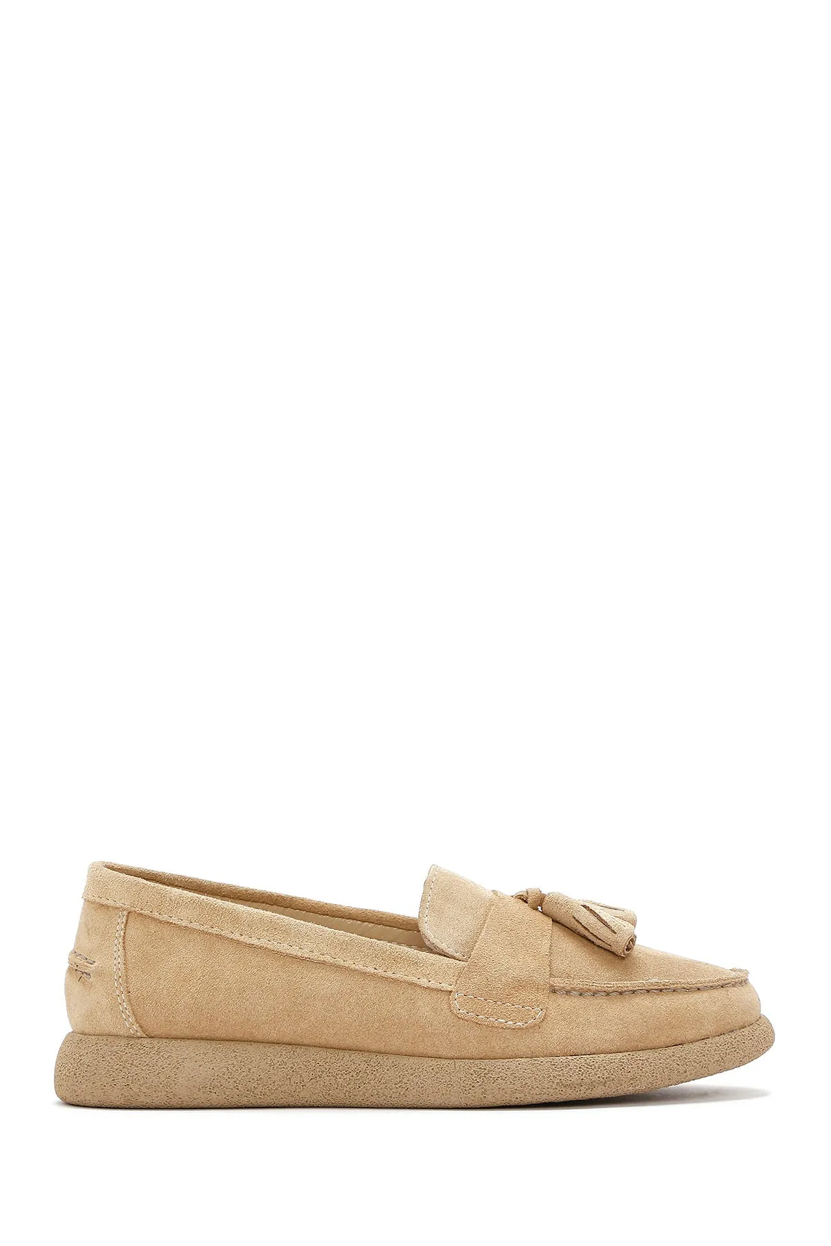 Kadın Bej Süet Deri Comfort Loafer