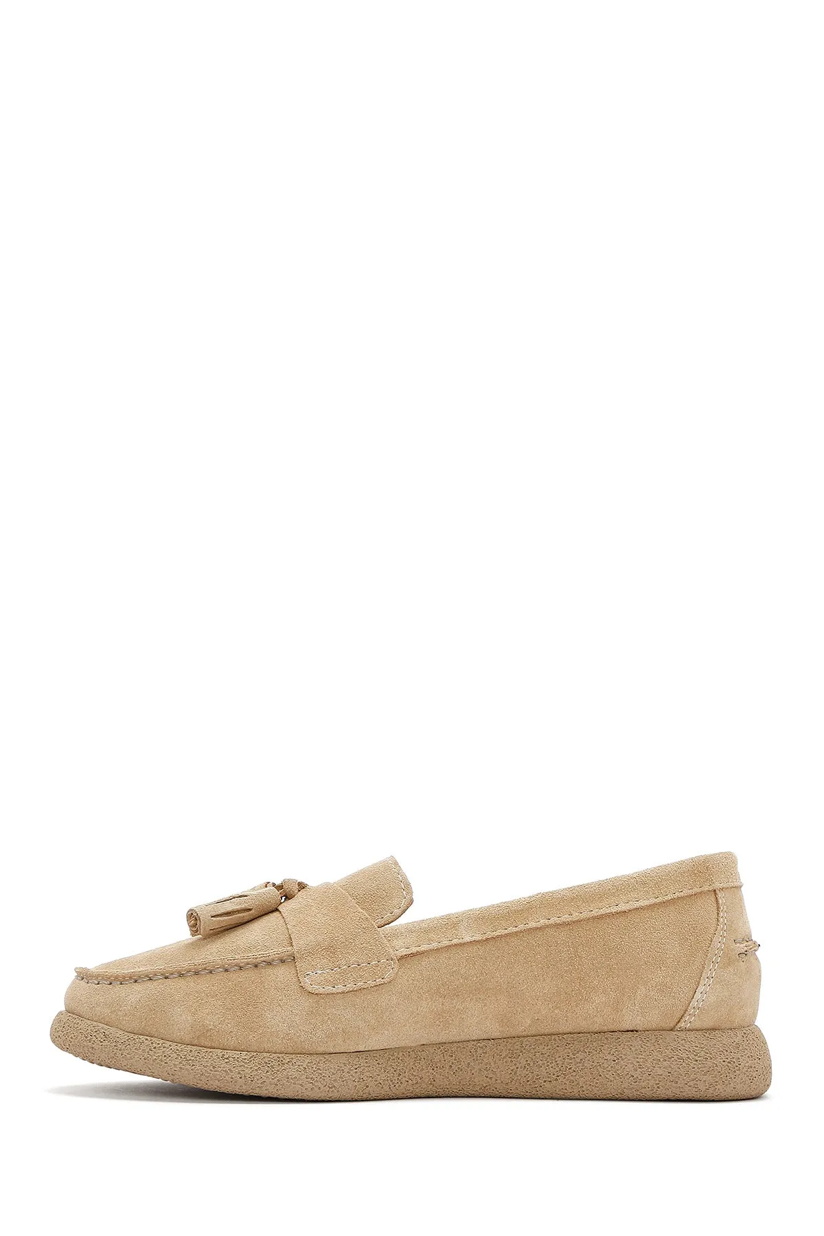 Kadın Bej Süet Deri Comfort Loafer
