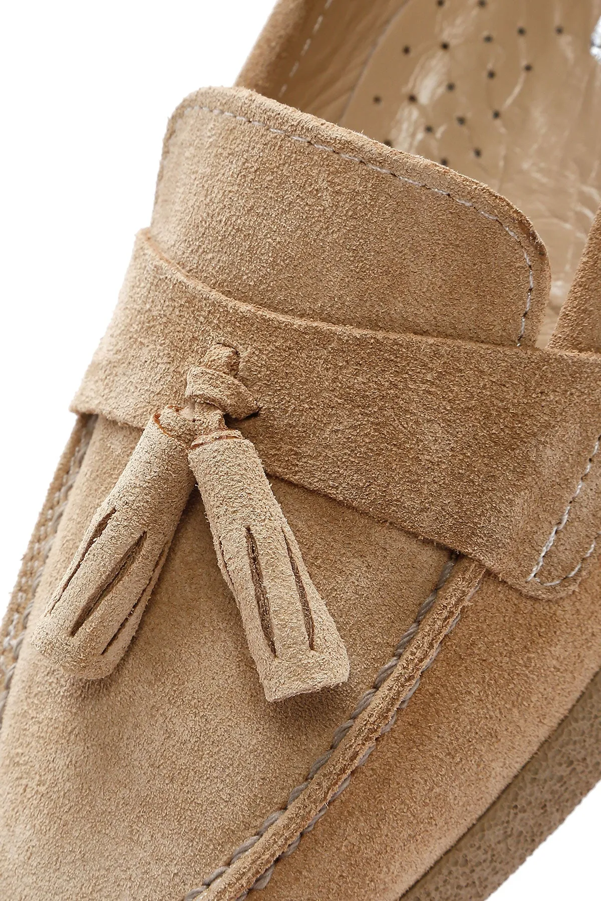 Kadın Bej Süet Deri Comfort Loafer