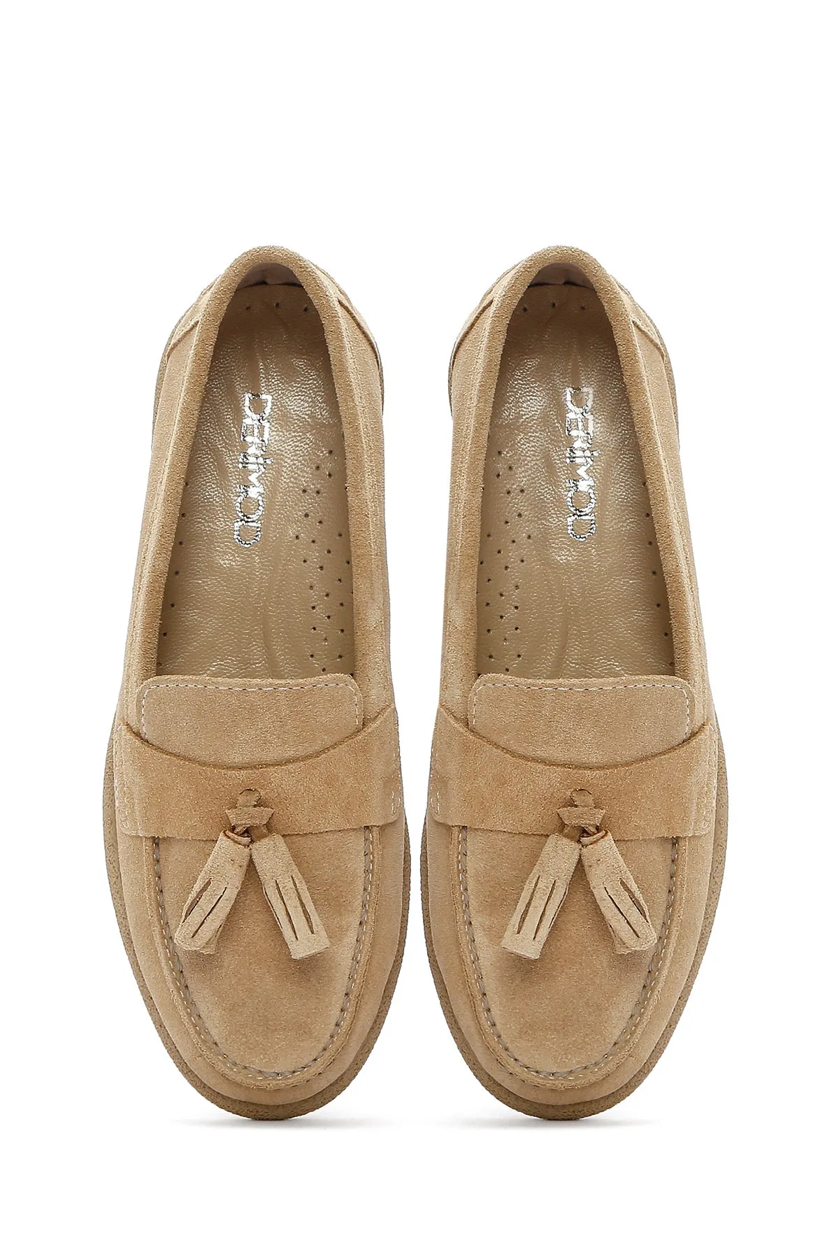 Kadın Bej Süet Deri Comfort Loafer
