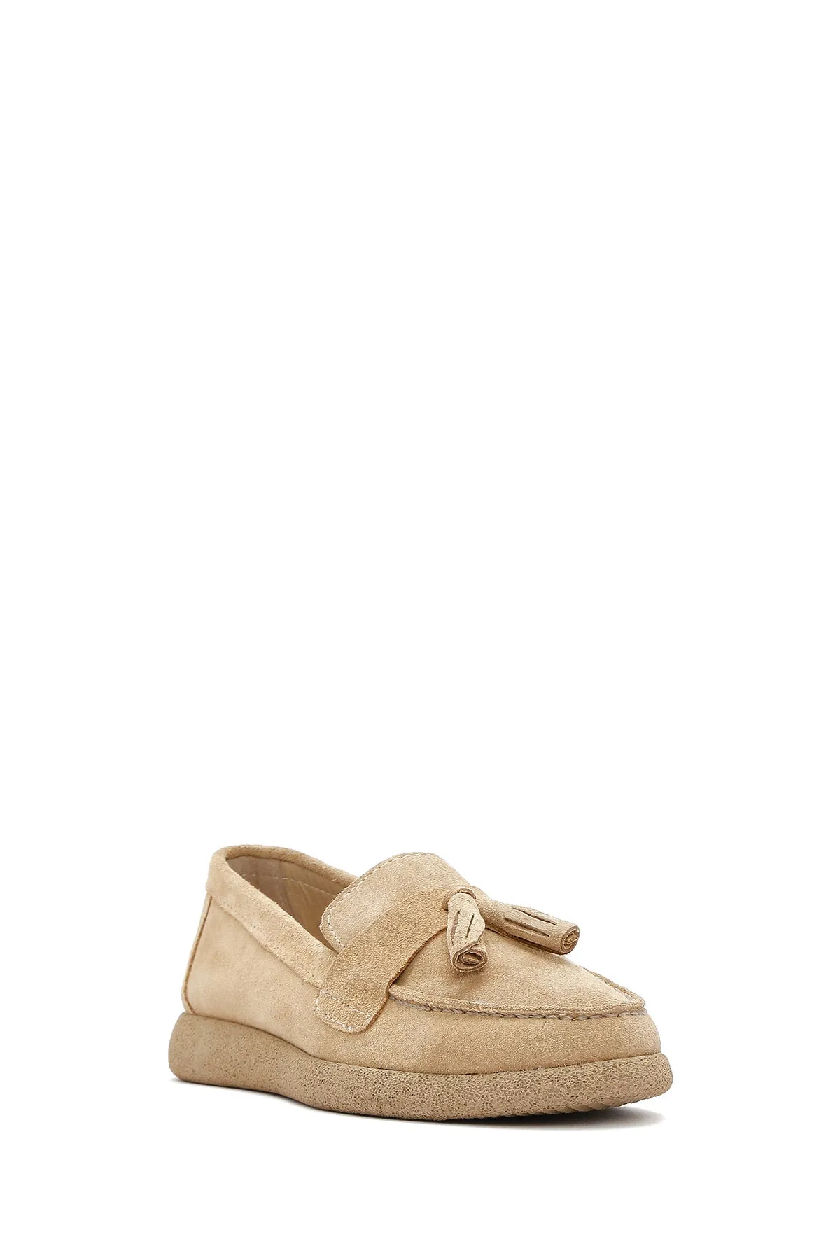 Kadın Bej Süet Deri Comfort Loafer