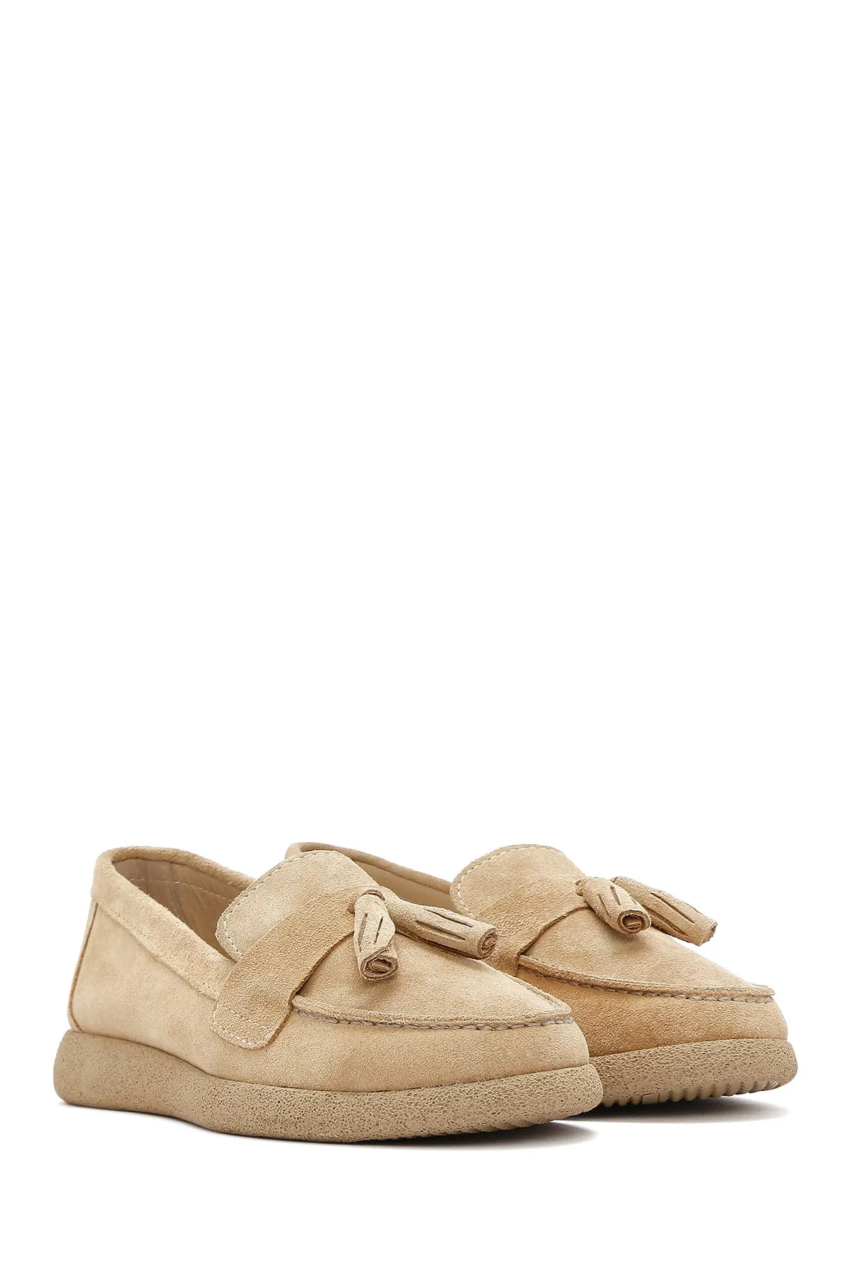 Kadın Bej Süet Deri Comfort Loafer