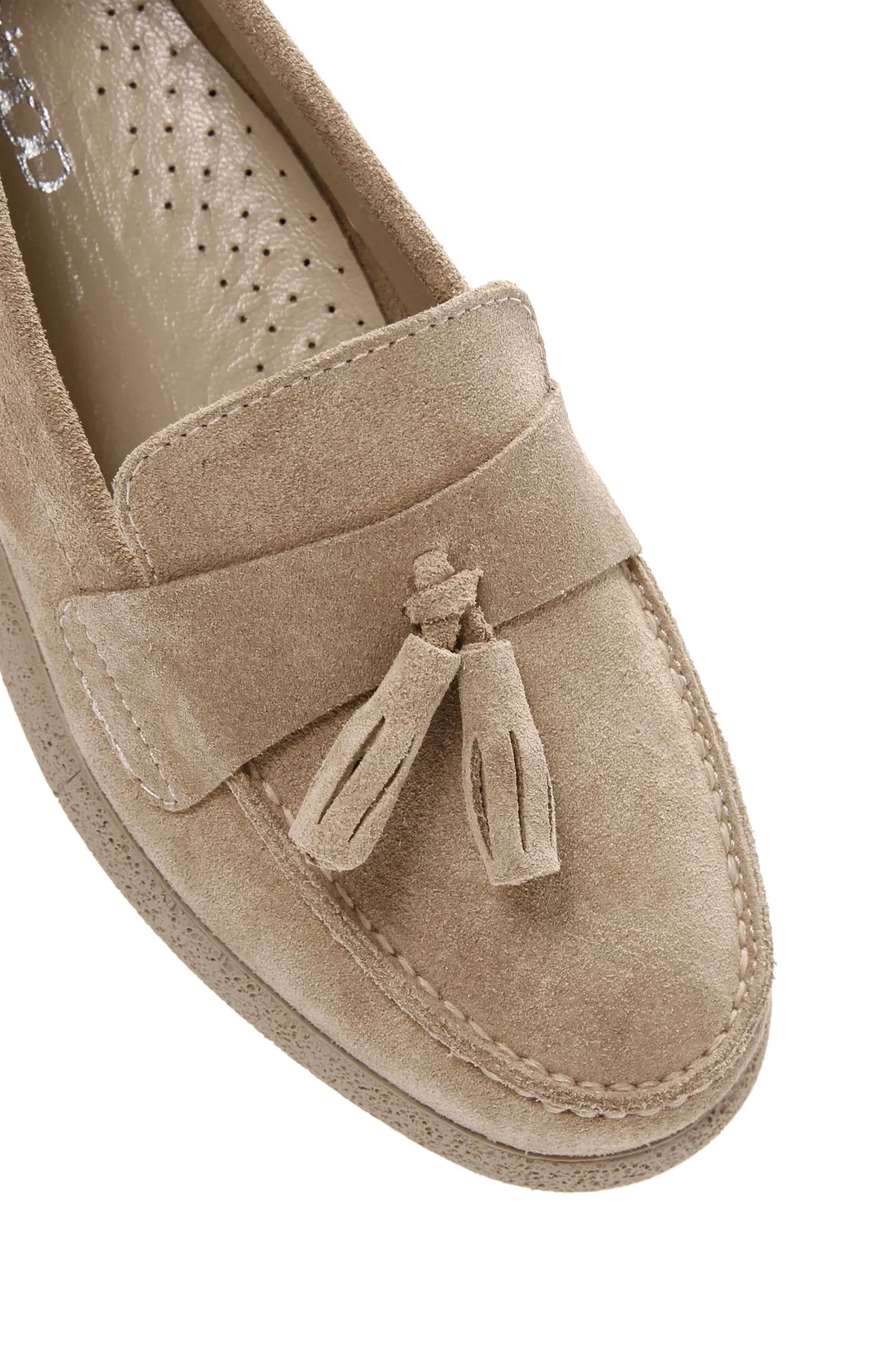Kadın Bej Süet Deri Comfort Loafer