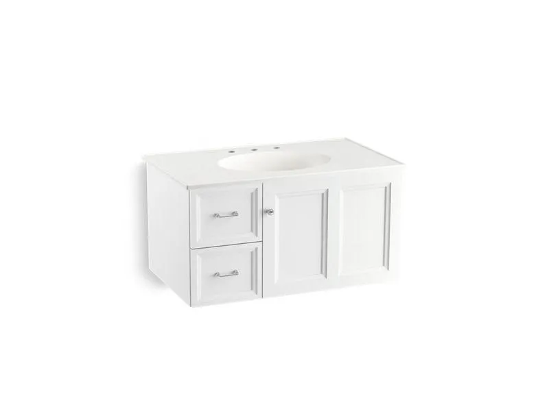 KOHLER K-99520-L-1WA Damask 36" wall-hung bathroom vanity cabinet with 1 door and 2 drawers on left