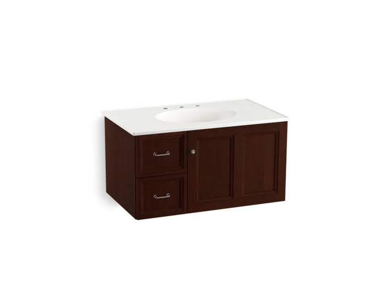 KOHLER K-99520-L-1WA Damask 36" wall-hung bathroom vanity cabinet with 1 door and 2 drawers on left