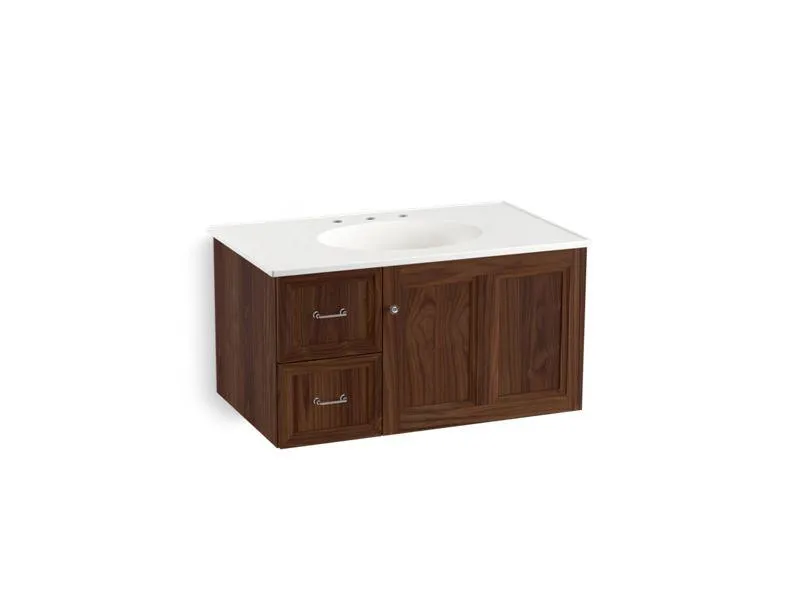 KOHLER K-99520-L-1WA Damask 36" wall-hung bathroom vanity cabinet with 1 door and 2 drawers on left