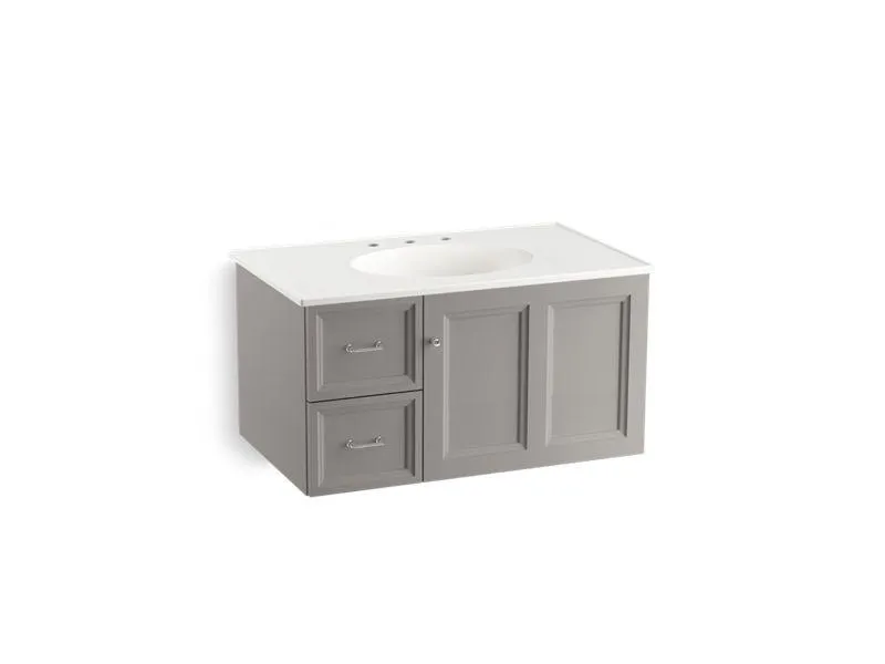 KOHLER K-99520-L-1WA Damask 36" wall-hung bathroom vanity cabinet with 1 door and 2 drawers on left