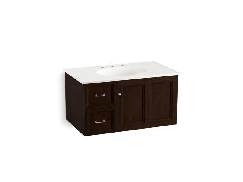 KOHLER K-99520-L-1WA Damask 36" wall-hung bathroom vanity cabinet with 1 door and 2 drawers on left