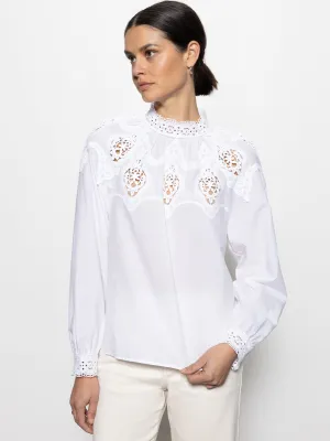 LACE POPOVER BLOUSE - WHITE